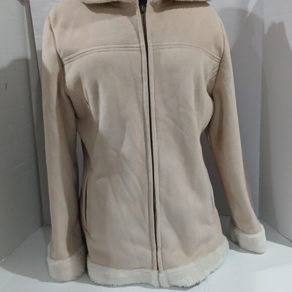 Sonoma Life + Style Women's Suede Fabric Beige HoodFaux Fur Coat/Jacket Size L. - Picture 12 of 14